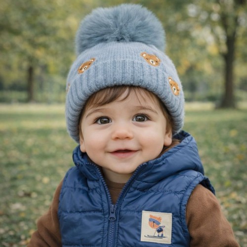 Βρεφικό Μάλλινο Σκουφάκι Light blue bear winter cap_85557